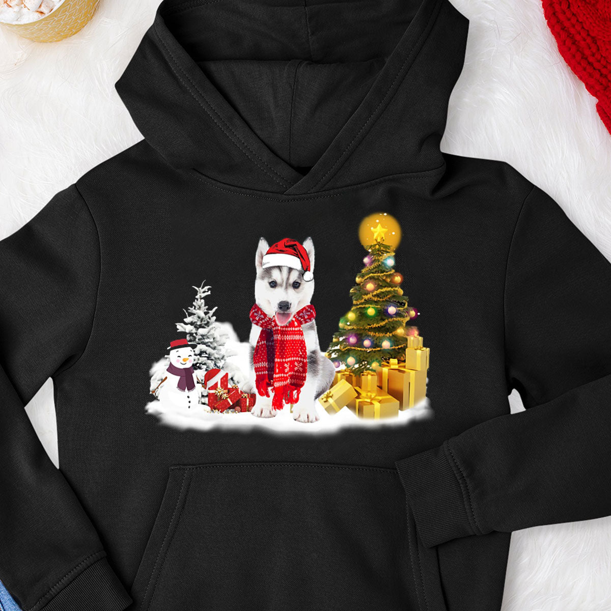 Unisex Merry Christmas Husky Hoodie