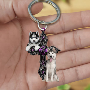 Husky Pray For God Acrylic Keychain