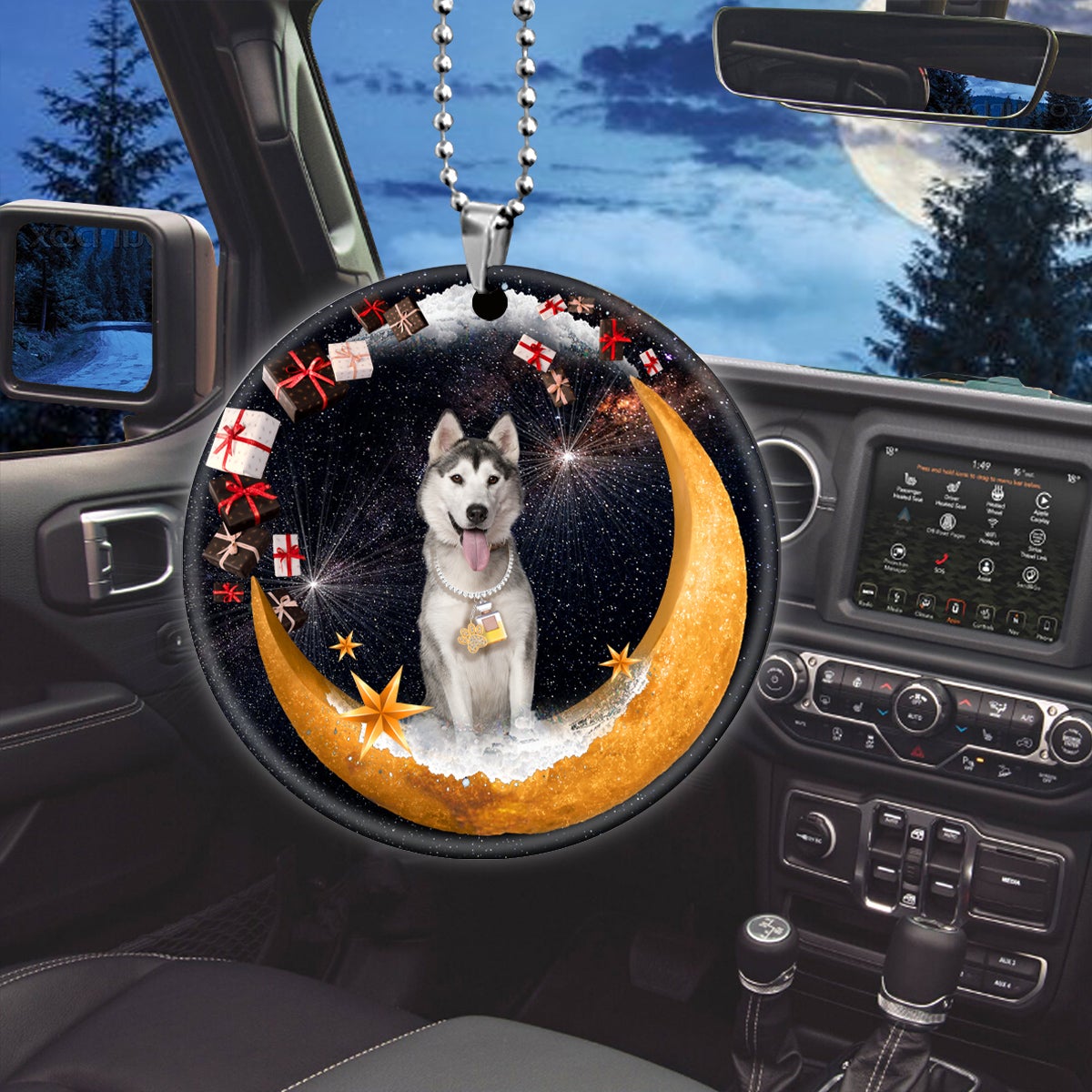 Husky Fashion Moon Car Hanging Ceramic Ornament