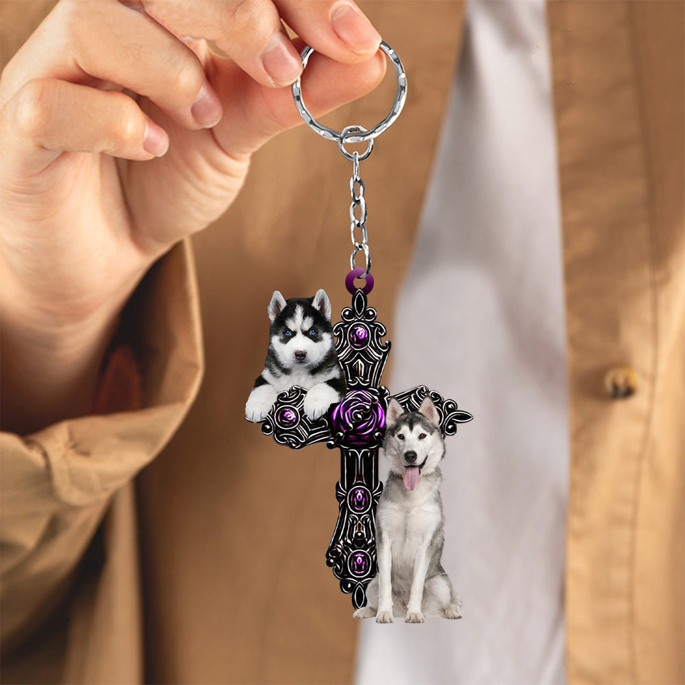 Husky Pray For God Acrylic Keychain