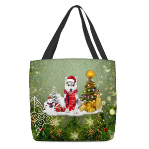 Husky Merry Christmas Tote Bag