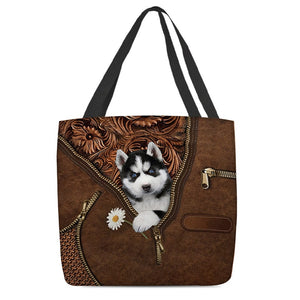 Husky 2 Holding Daisy Tote Bag