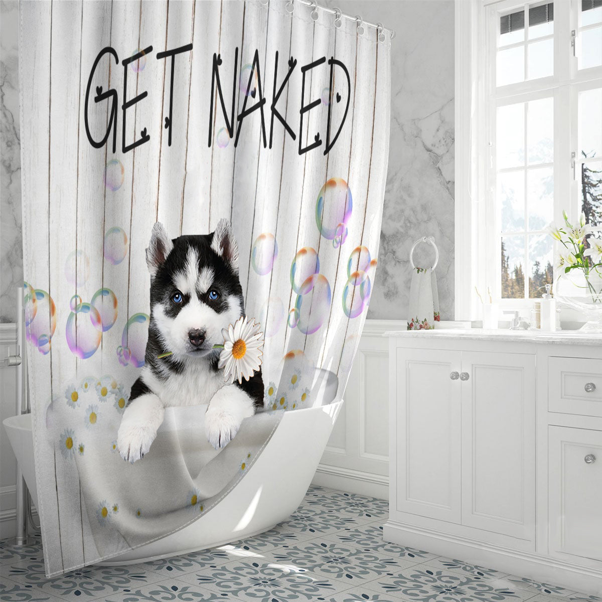 Husky Get Naked Daisy Shower Curtain