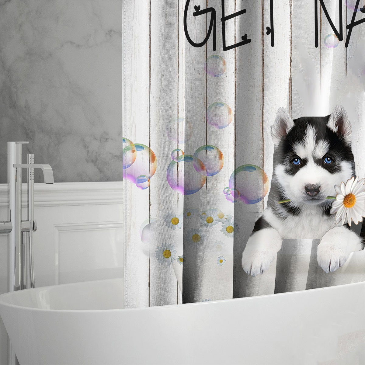 Husky Get Naked Daisy Shower Curtain