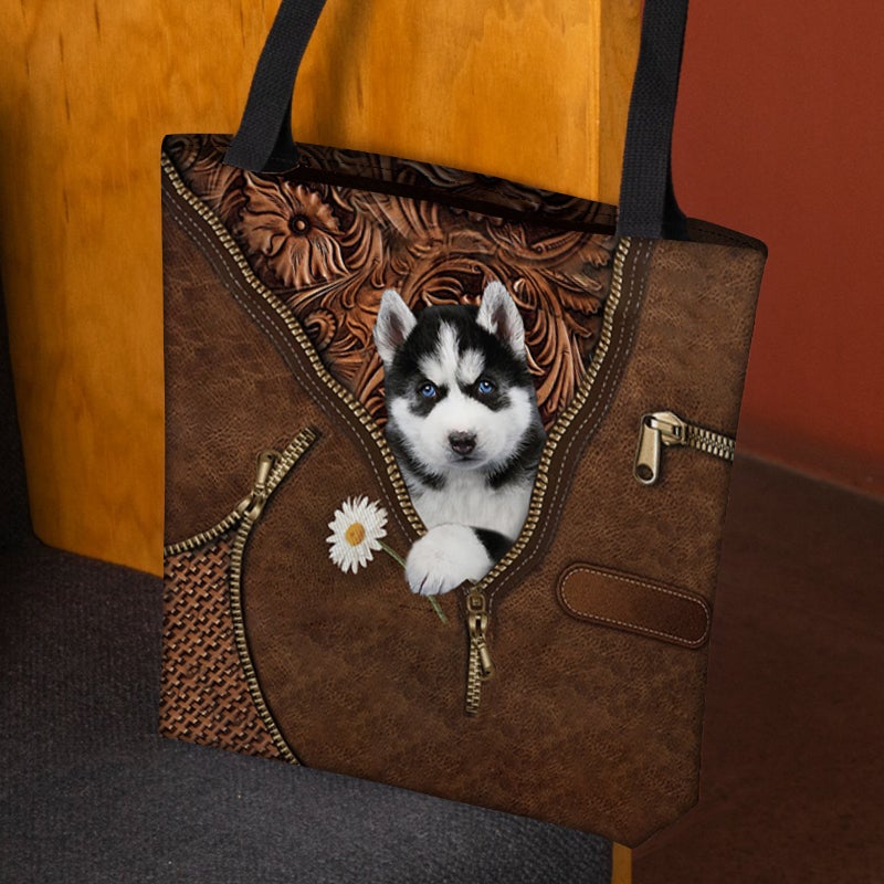 Husky 2 Holding Daisy Tote Bag