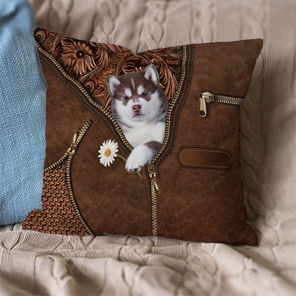 Husky 2 Holding Daisy Pillow Case