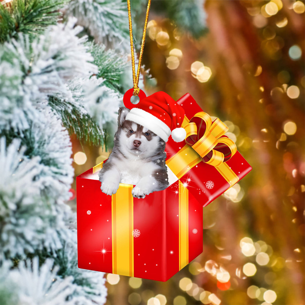 Husky2 In Red Gift Box Christmas Ornament
