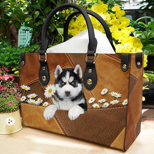 Husky Holding Daisy Leather Bag