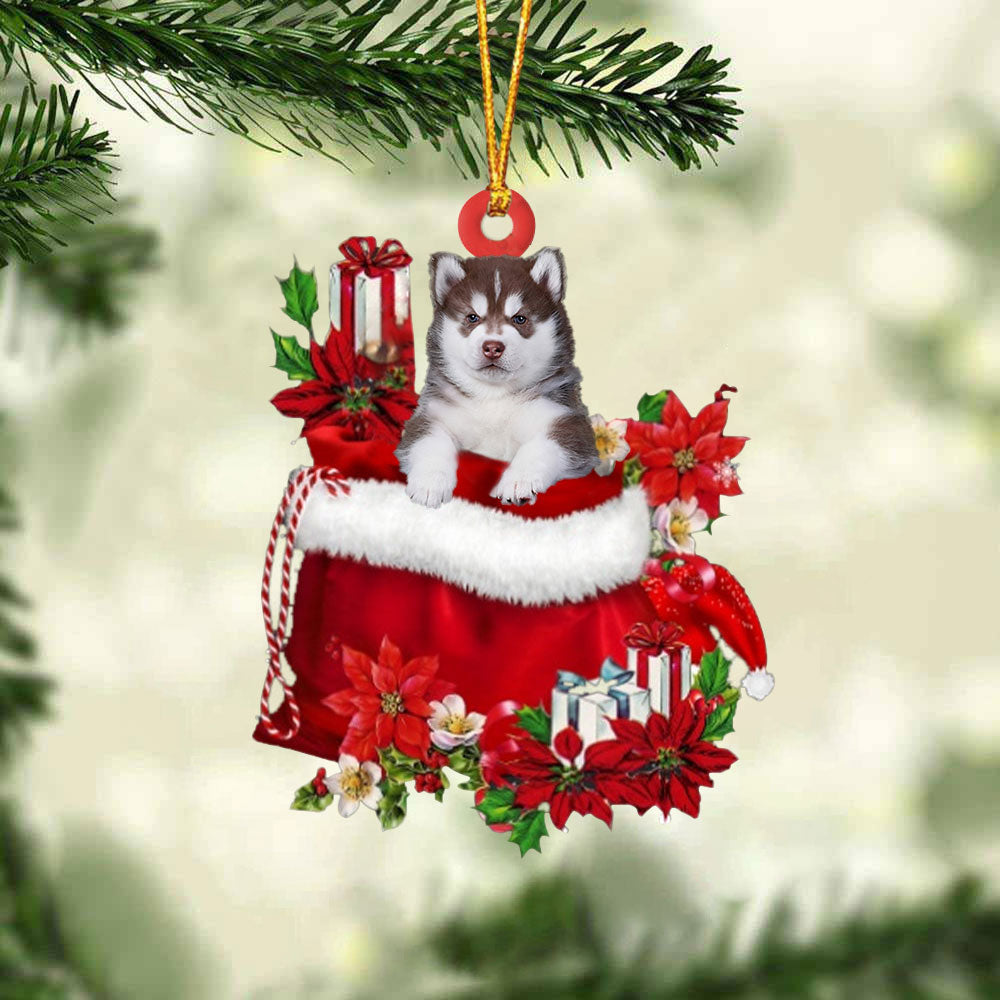 Husky2 In Gift Bag Christmas Ornament