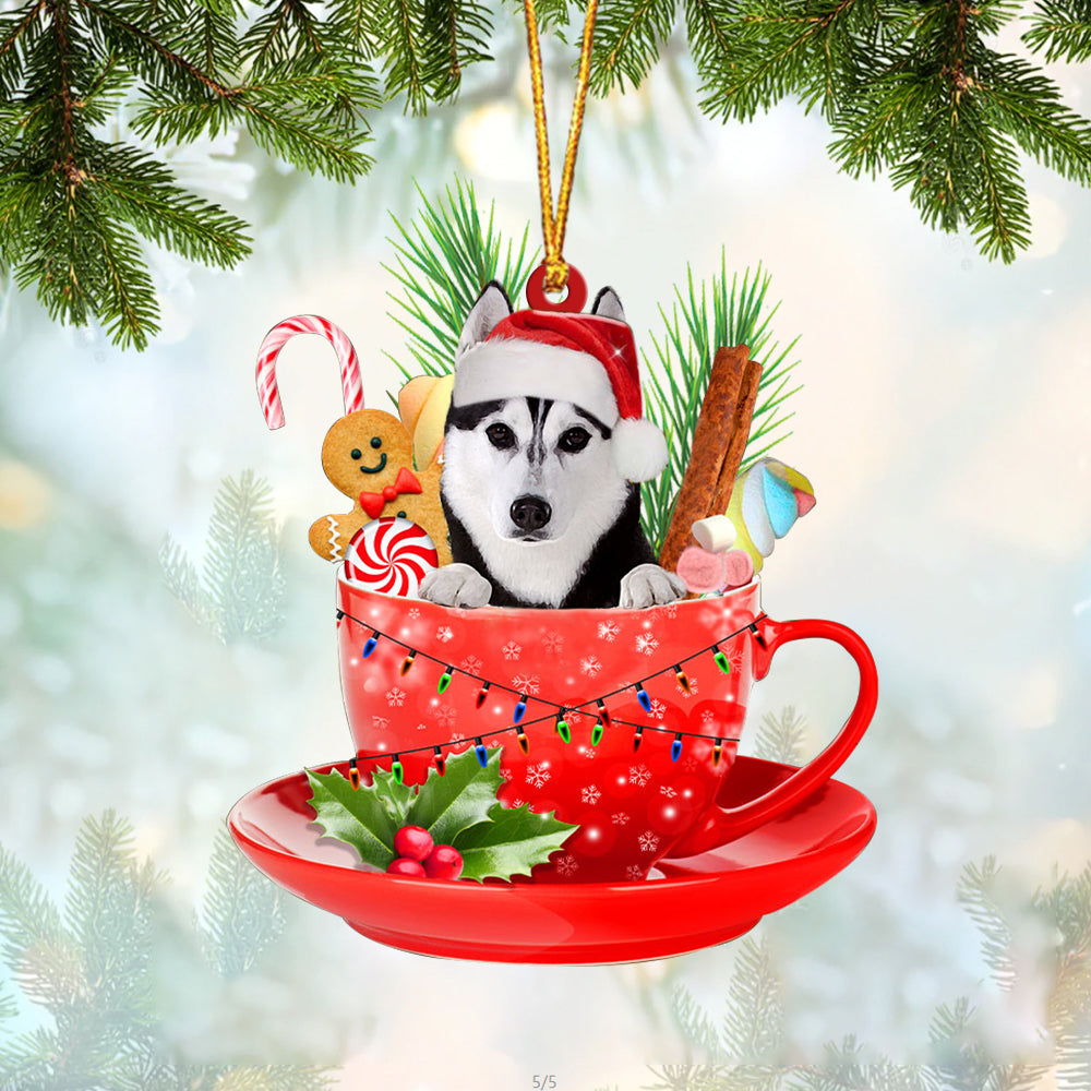 Husky  2 In Cup Merry Christmas Ornament