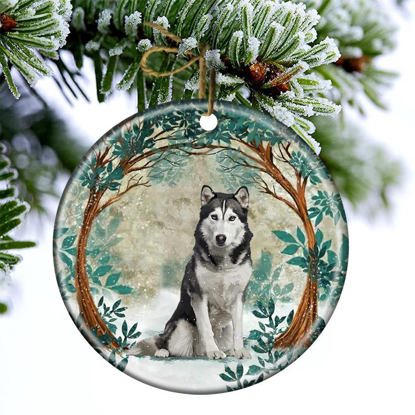 Husky Among Forest Porcelain/Ceramic Ornament