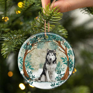 Husky Among Forest Porcelain/Ceramic Ornament