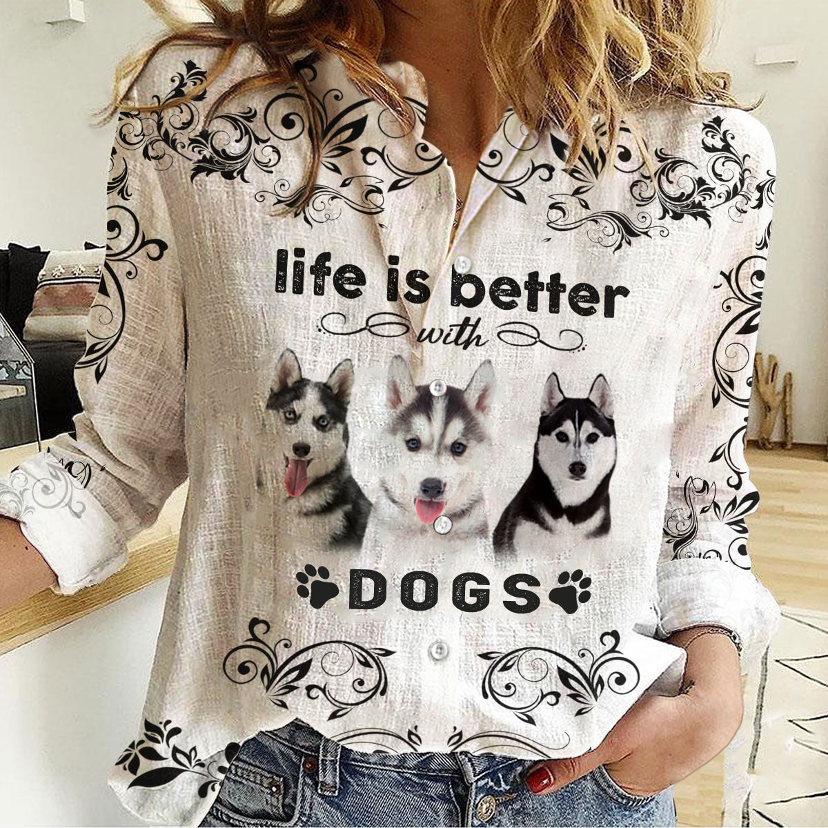 Husky -Life Is Better With Dogs Women's Long-Sleeve Shirt