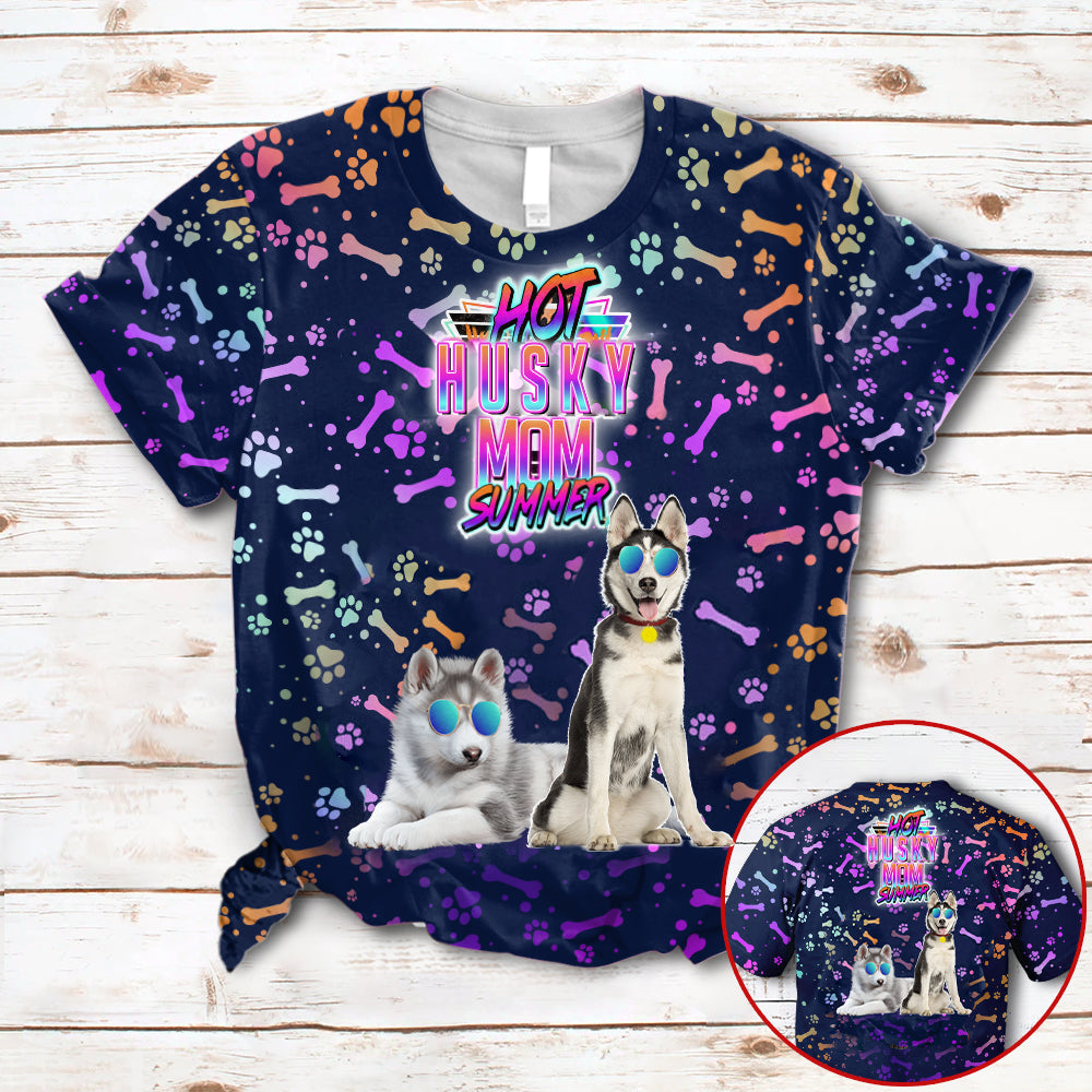 Hot Husky Mom Summer Neon Tropical Desing 3D All Over Print T-Shirt