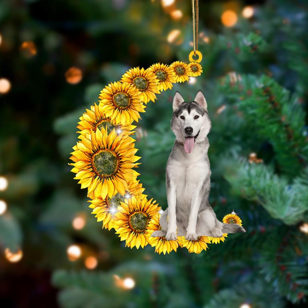 Husky On Sunflower Moon Ornament
