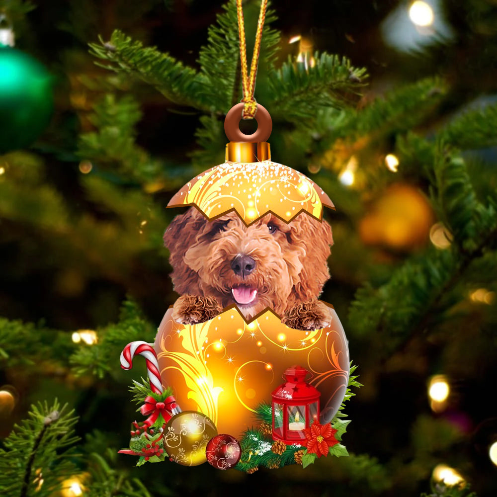 Irish Doodle In Golden Egg Christmas Ornament