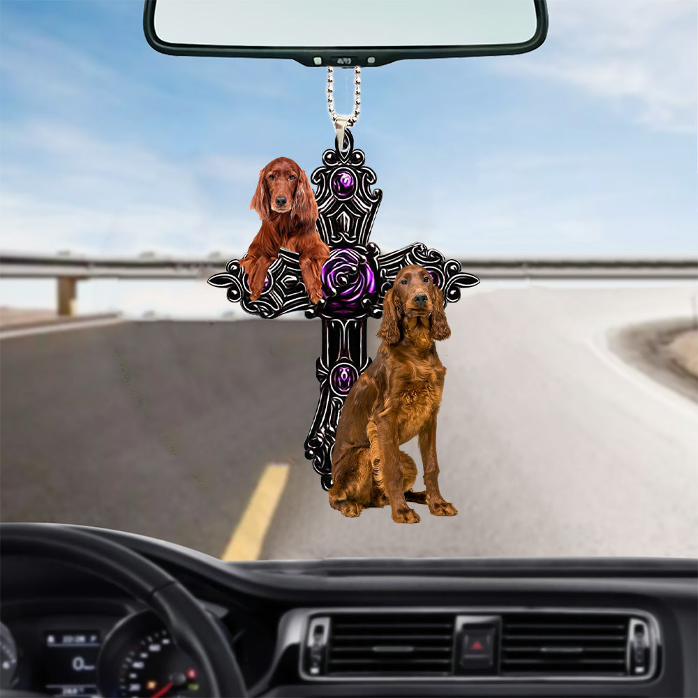 Irish Setter0002 Pray For God Car Hanging Ornament