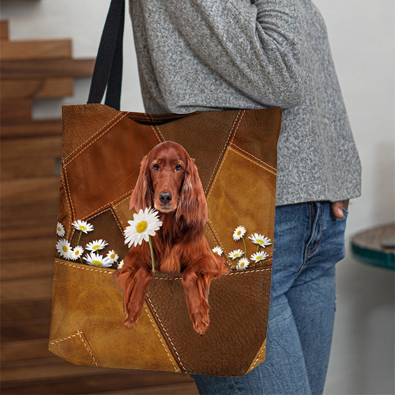 Irish Setter Holding Daisy All Over Printed Tote Bag
