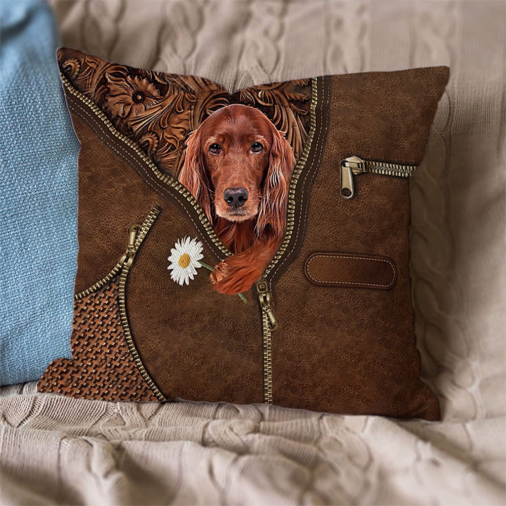 Irish Setter Holding Daisy Pillow Case