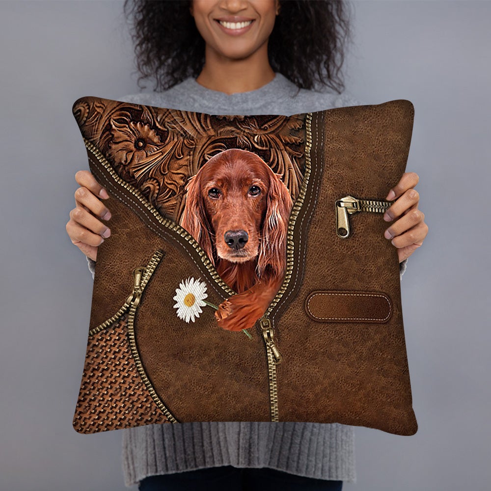 Irish Setter Holding Daisy Pillow Case