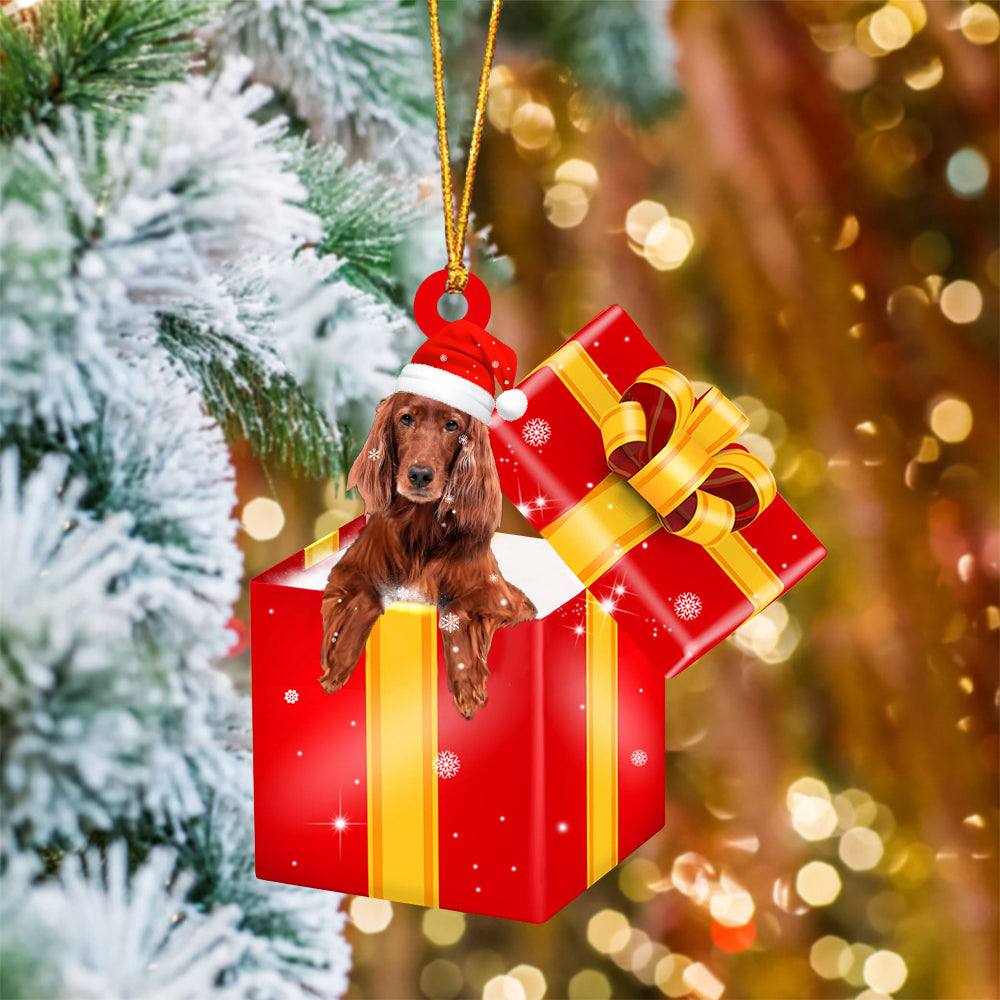 Irish Setter In Red Gift Box Christmas Ornament
