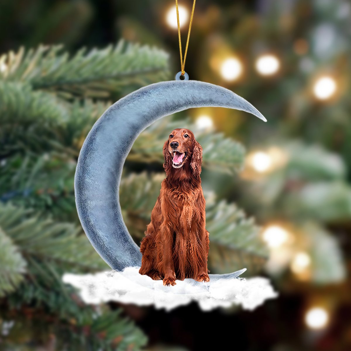 Irish Setter Sits On The Moon Hanging Ornament