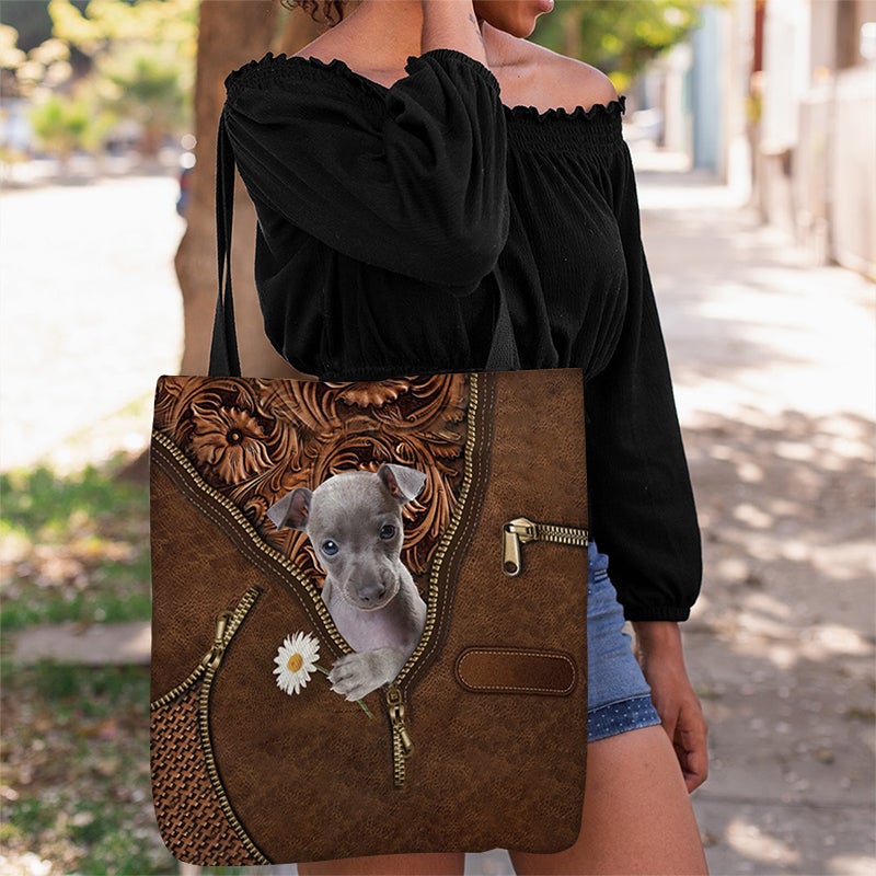 Italian Greyhound Holding Daisy Tote Bag