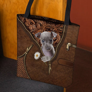 Italian Greyhound Holding Daisy Tote Bag