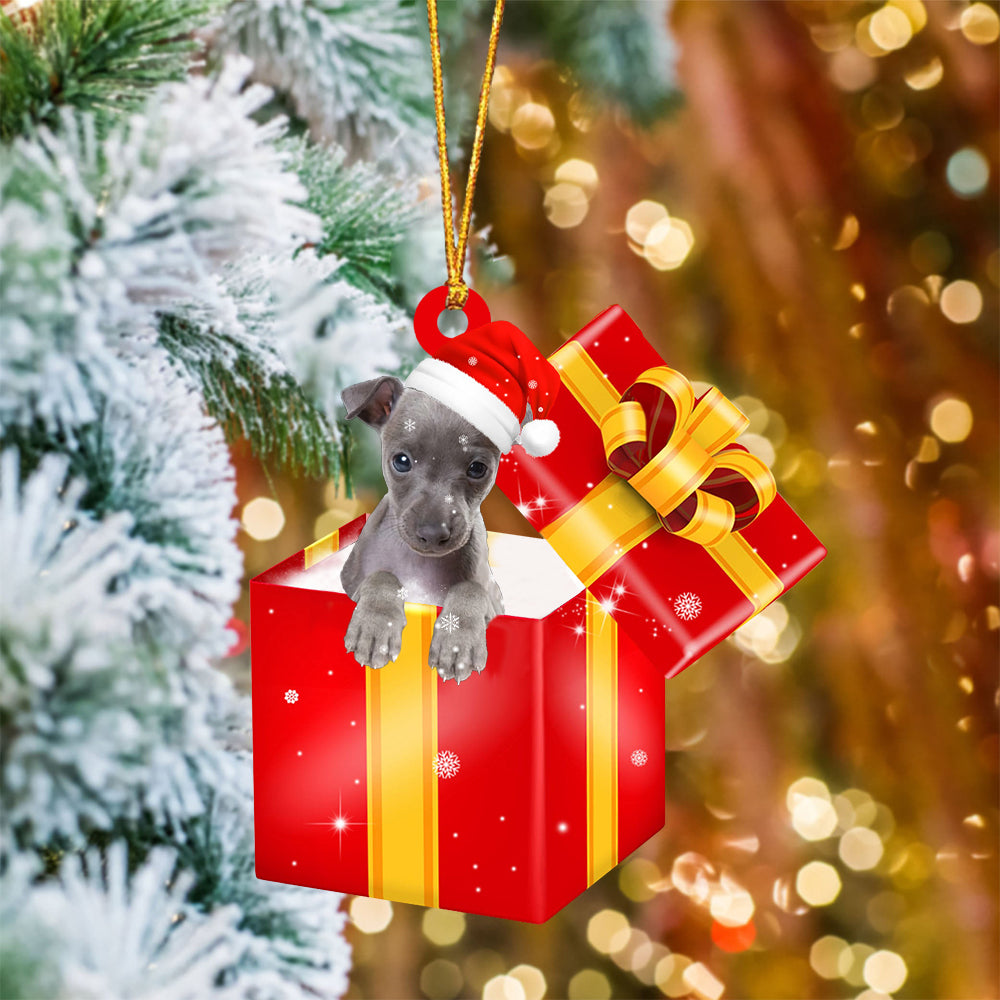 Italian Greyhound In Red Gift Box Christmas Ornament