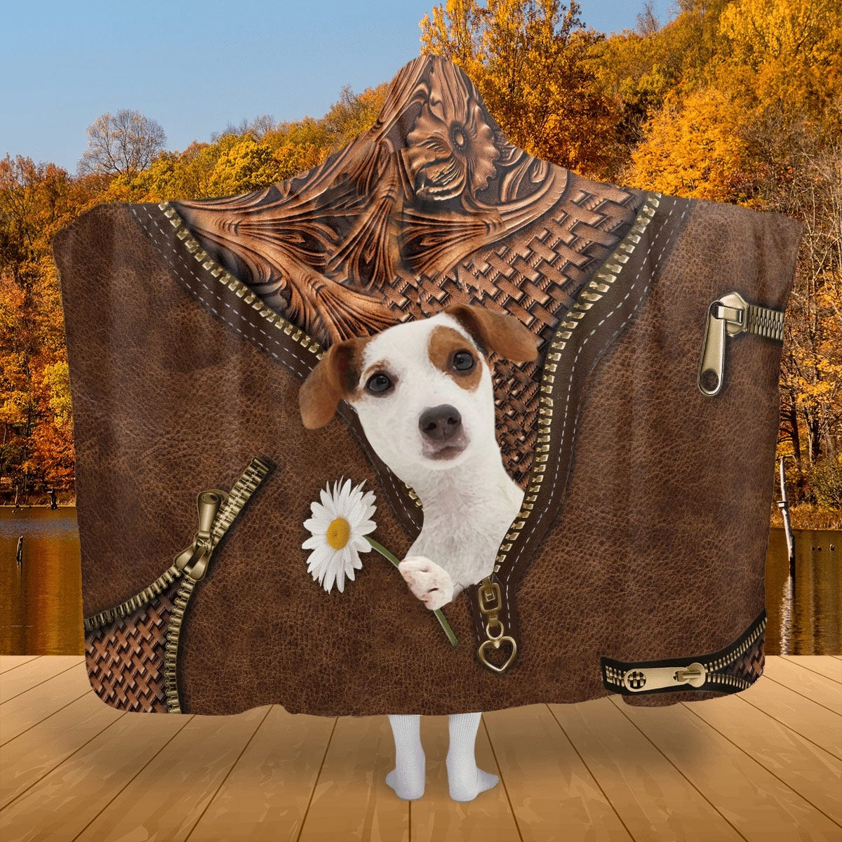 Jack Russell Terrier 2 Holding Daisy Hooded Blanket