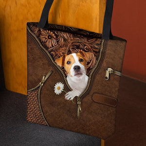 Jack Russell Terrier Holding Daisy Tote Bag