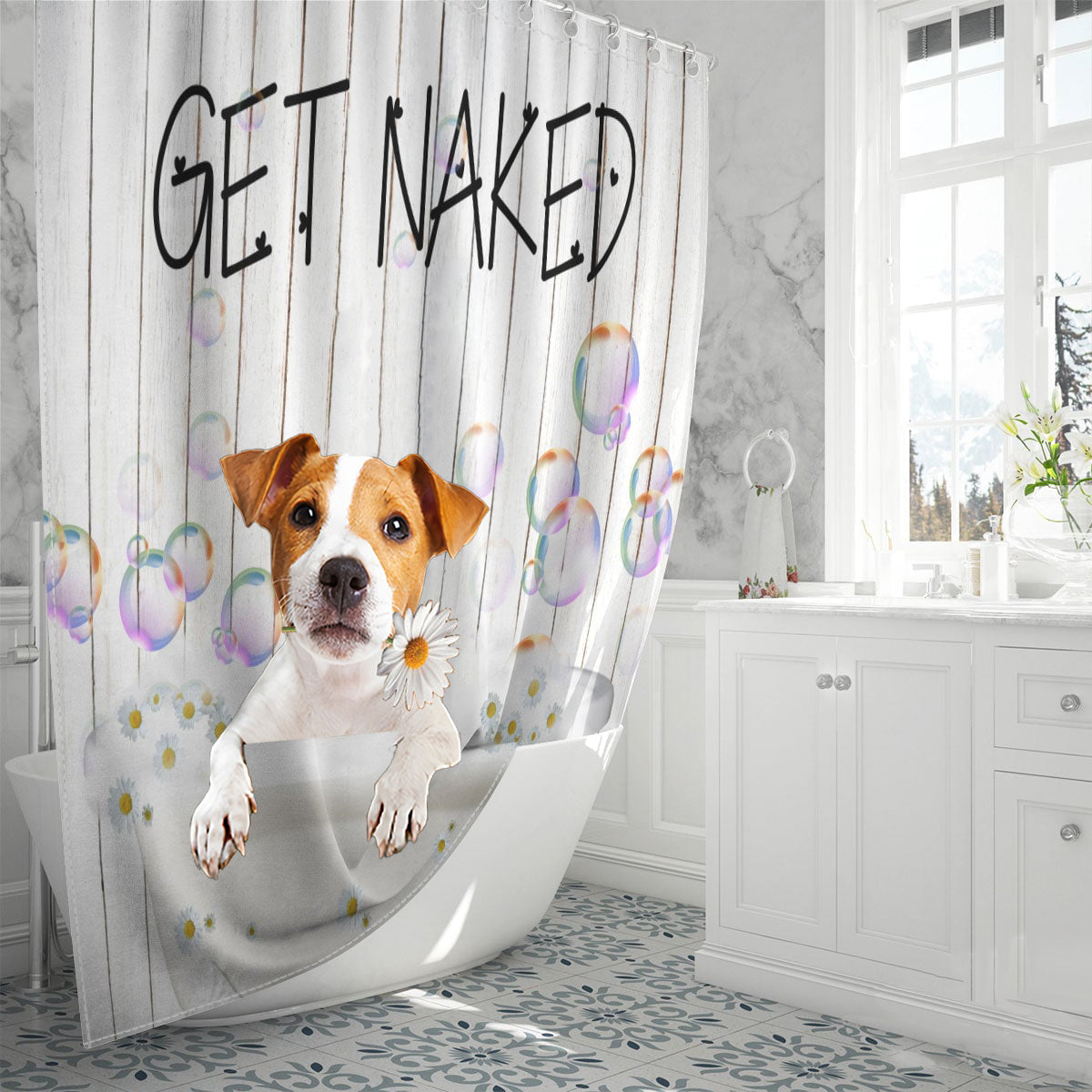 Jack Russell Terrier 02Get Naked Daisy Shower Curtain
