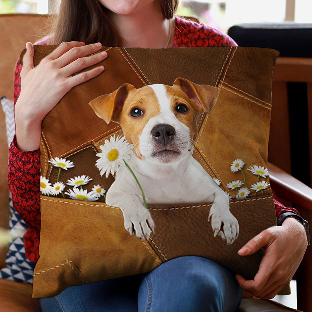Jack Russell Holding Daisy Pillow Case