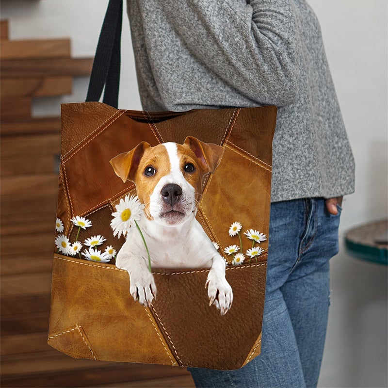 Jack Russell Terrier Holding Daisy  All Over Printed Tote Bag