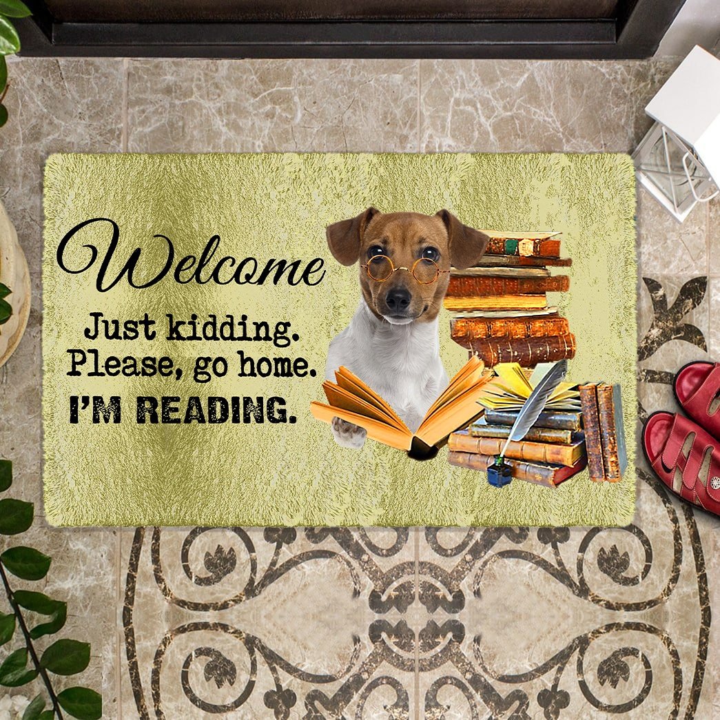 Jack Russell Terrier Doormat-Welcome.Just kidding. Please, go home. I'm Reading.