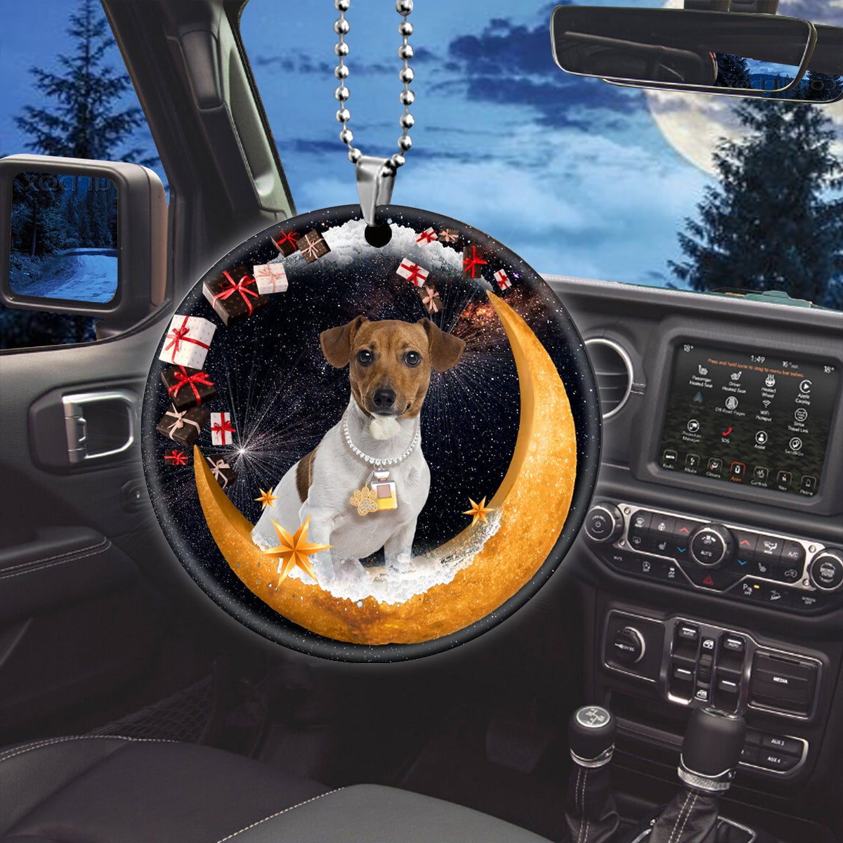 Jack Russell Terrier Fashion Moon Car Hanging Ceramic Ornament