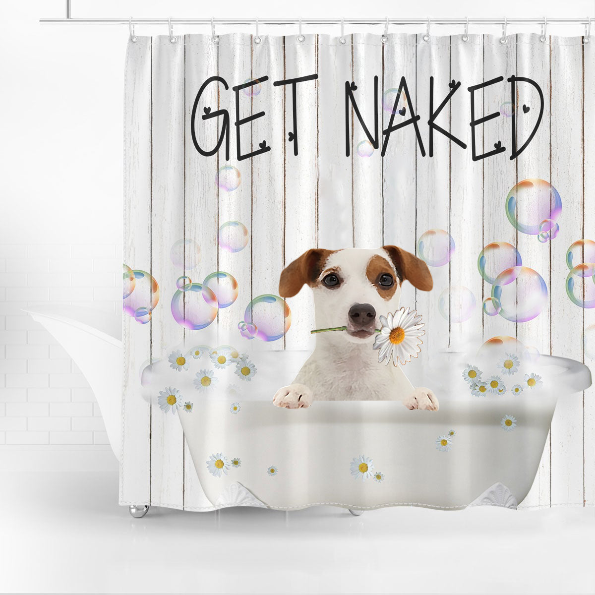 Jack Russell Terrier Get Naked Daisy Shower Curtain