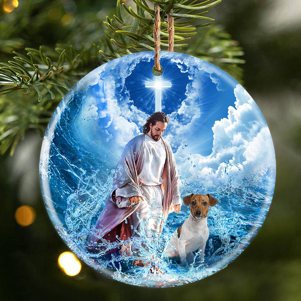Jack Russell Terrier And God Walking On The Ocean Wave Porcelain/Ceramic Ornament