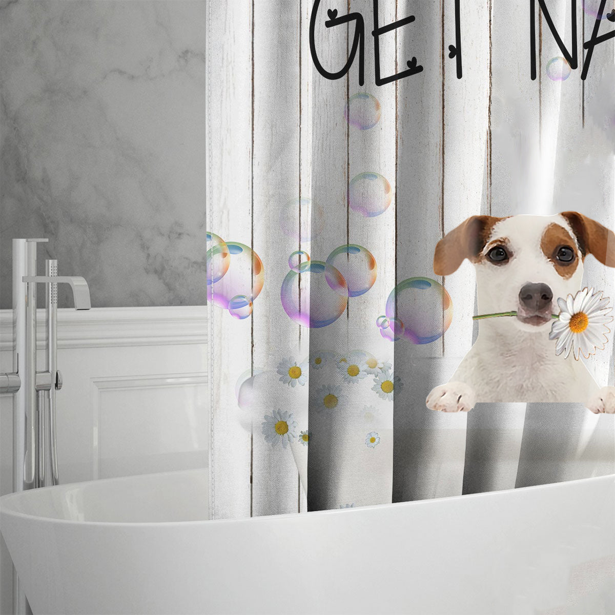 Jack Russell Terrier Get Naked Daisy Shower Curtain
