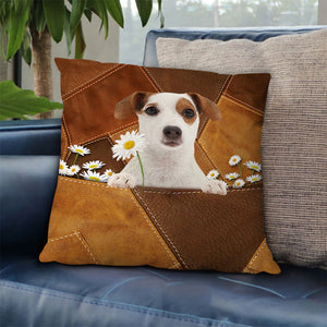 Jack Russell Terrier Holding Daisy Pillow Case