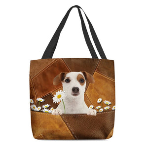 Jack Russell Terrier Holding Daisy All Over Printed Tote Bag