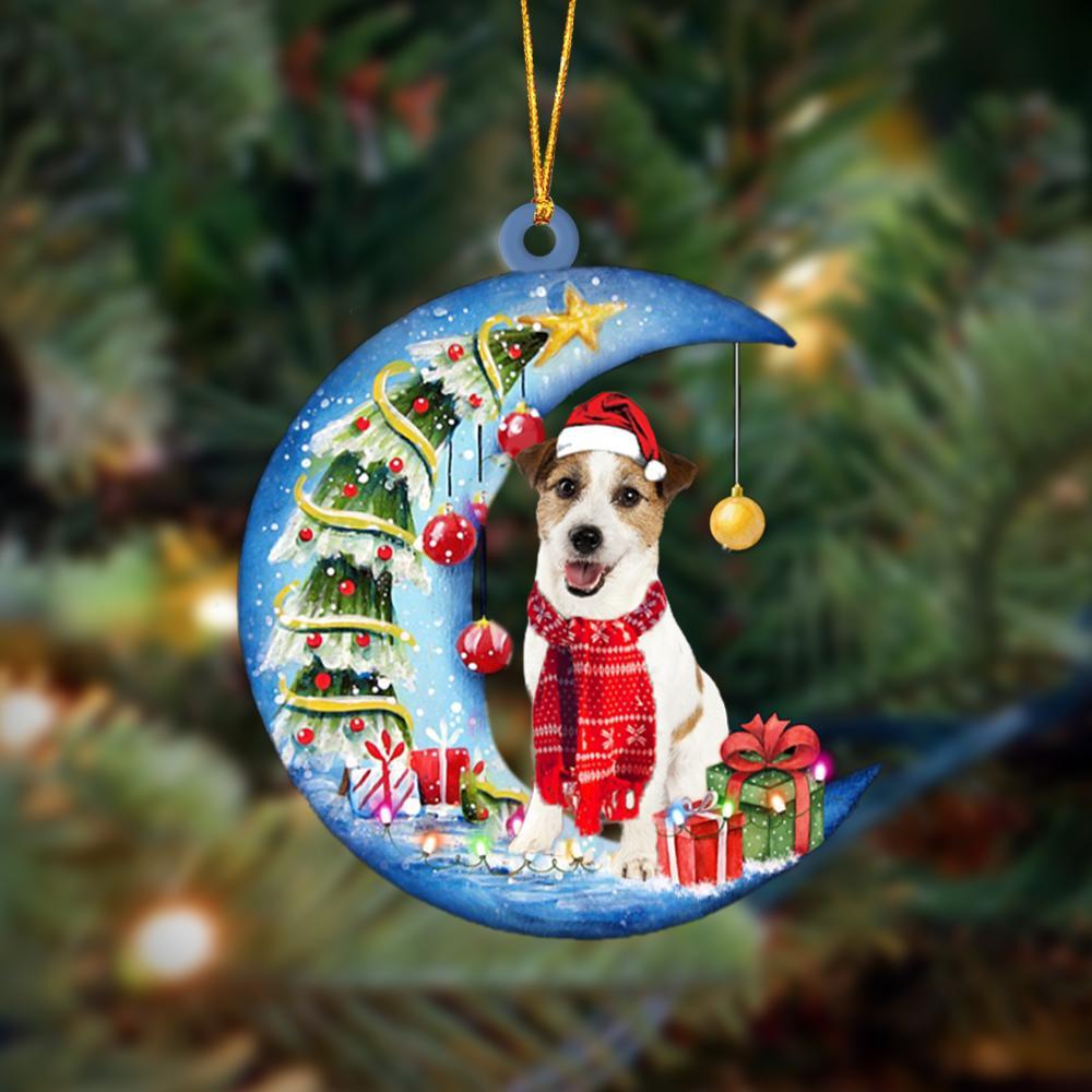 Jack Russell Terrier On The Moon Merry Christmas Hanging Ornament