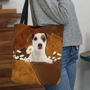 Jack Russell Terrier Holding Daisy All Over Printed Tote Bag