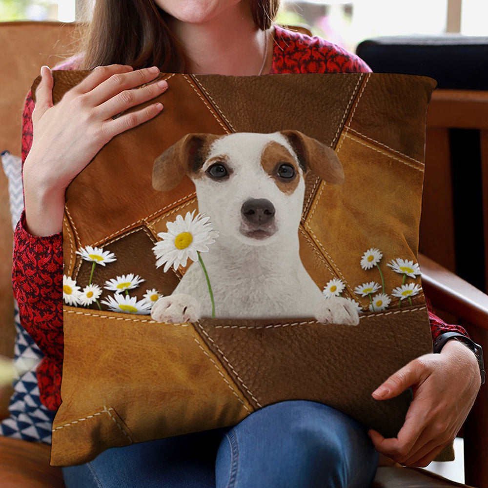 Jack Russell Terrier Holding Daisy Pillow Case