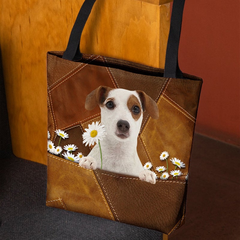 Jack Russell Terrier Holding Daisy All Over Printed Tote Bag