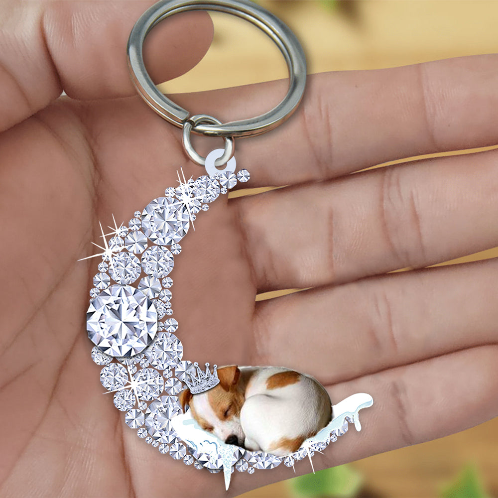 Jack Russell Terrier Sleeping On A Diamond Moon Acrylic Keychain