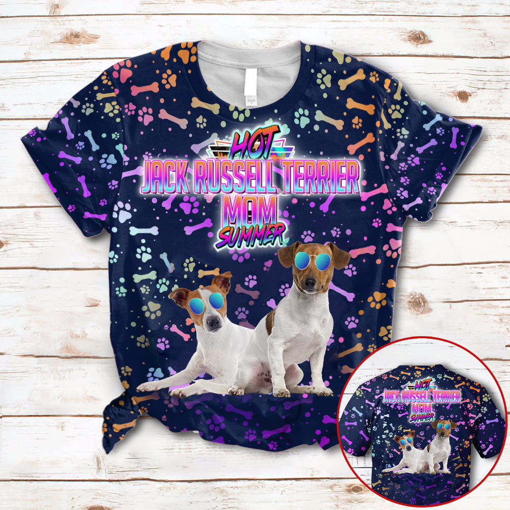 Hot Jack Russell Terrier Mom Summer Neon Tropical Desing 3D All Over Print T-Shirt