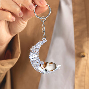 Jack Russell Terrier Sleeping On A Diamond Moon Acrylic Keychain