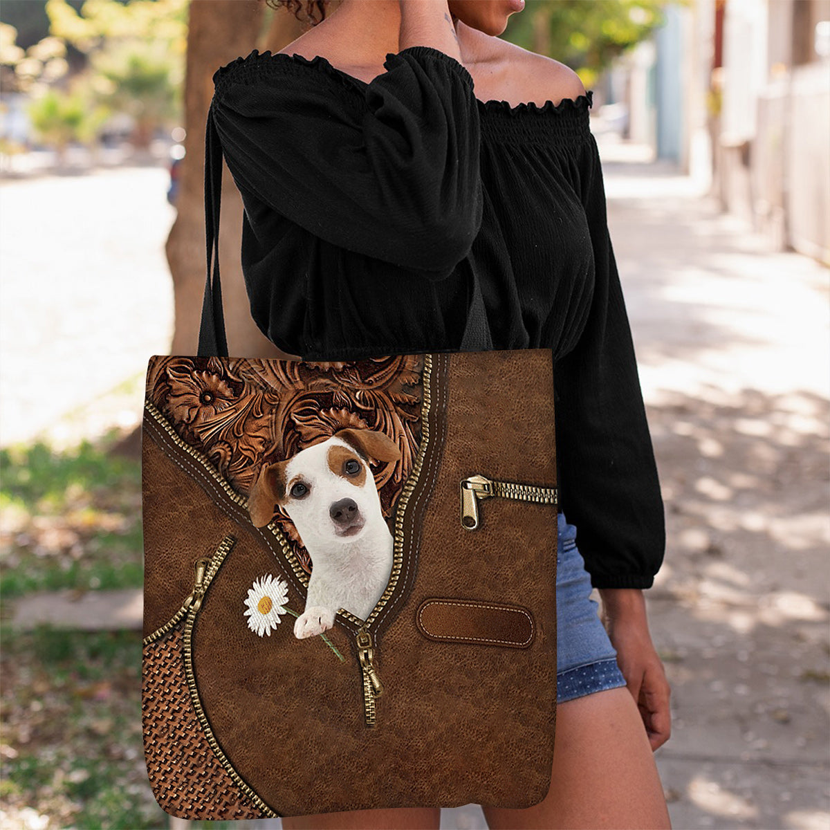 Jack Russell Terrier02 Holding Daisy Tote Bag