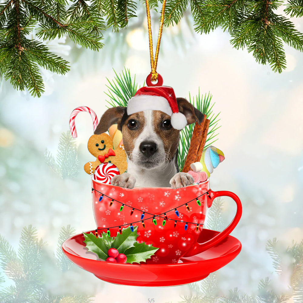 Jack Russell Terrier In Cup Merry Christmas Ornament